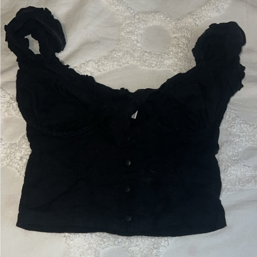 Princess Polly Black Puff Sleeve Crop Top